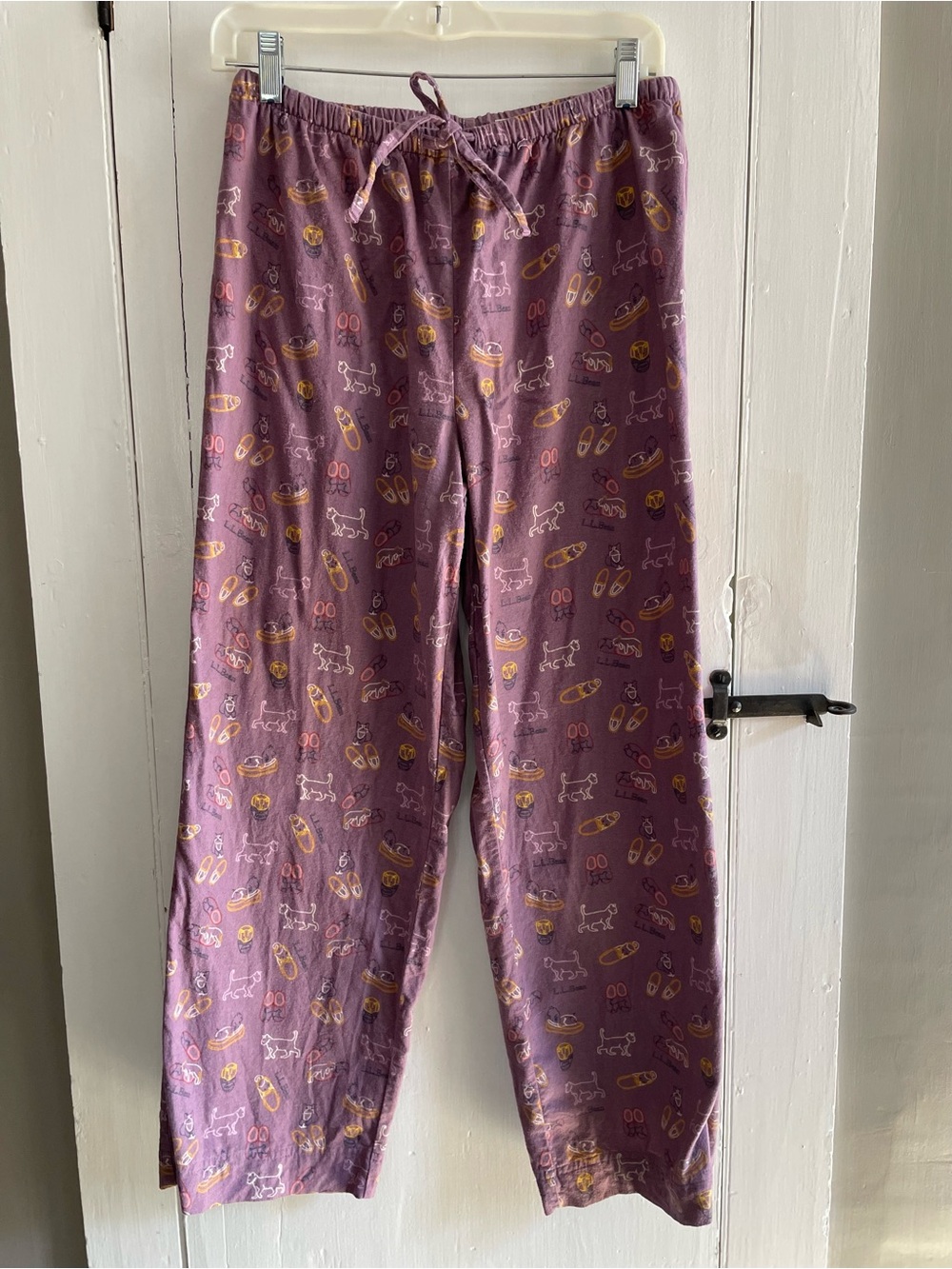 LL Bean Women's 100% Cotton Fleece Pajama Pants Cozy Playful Cat Motif Pattern S